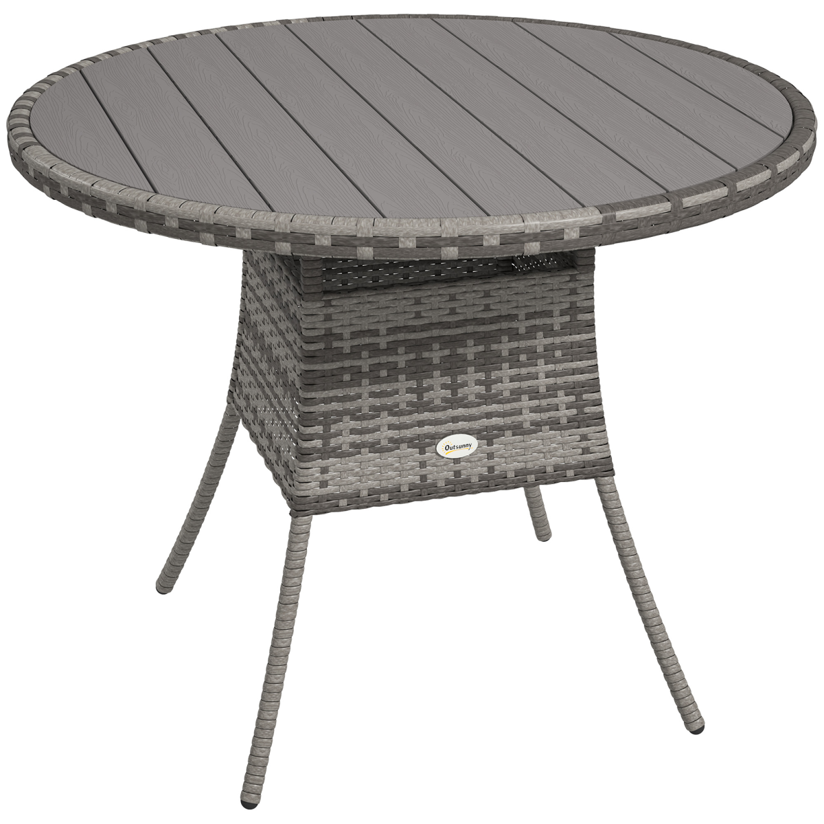 Outsunny Outdoor PE Rattan Dining Table with Wood-plastic Composite Top - Grey