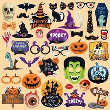 38 PCS Spooky Funny Pumpkin Happy Halloween Trick Or Treat Photo Booth Prop