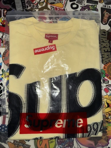 Supreme Intarsia Spellout S/S jaune clair homme taille S SS21 tricot boîte logo