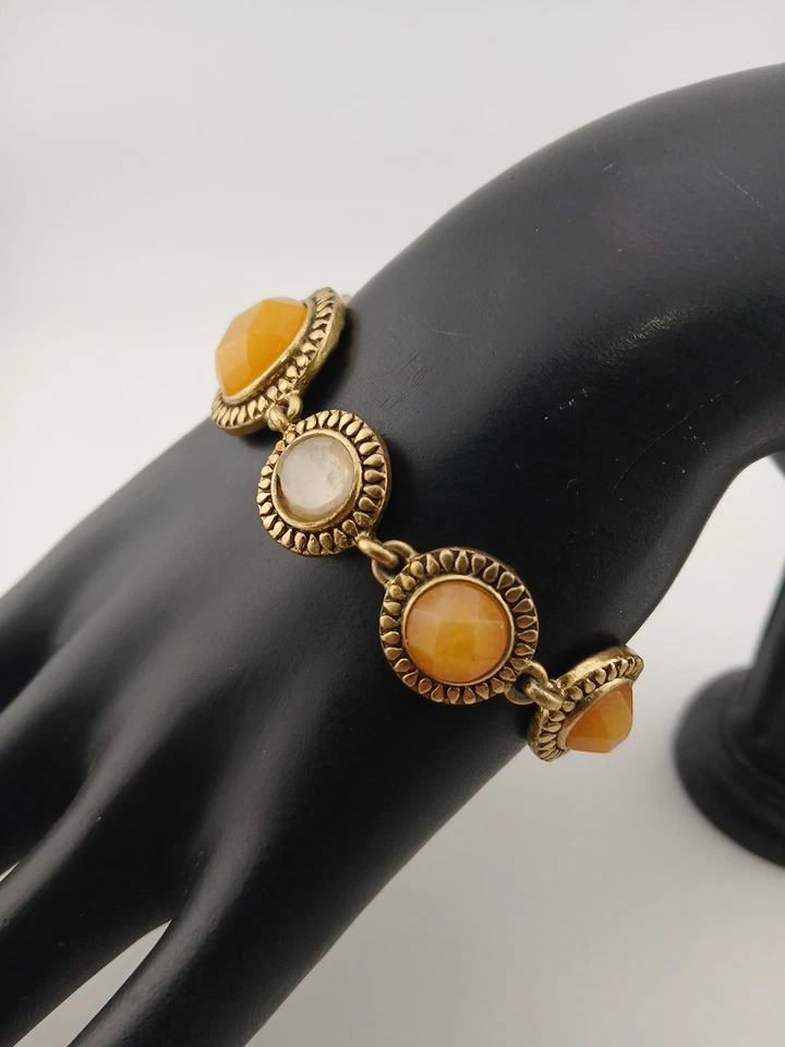 LUCKY BRAND gold-tone natural & faux stones round panels size 6-7 bracelet - Image 3 of 4