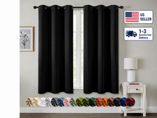 Black Blackout Curtains 63" 2 Panels  Thermal Insulated Room Darkening