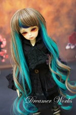 1/3SD 1/4MSD BJD Wig Long Curly Doll Hair Linen  Peacock Green Double Colors
