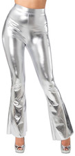 Retro Flares Silver Trousers 1970s Ladies Fancy dress Flared Trousers 70s Adults