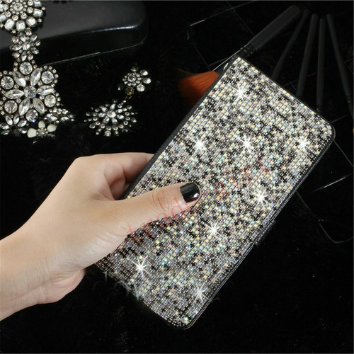 Women Luxury Bling Glitter Diamond Wallet Case Card Slot Stand Rhinestone Cover - 第 6/12 張圖片