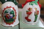 New Listing2 Avon White Porcelain Christmas Bells 1989 1990 Under Mistletoe Waithing Santa