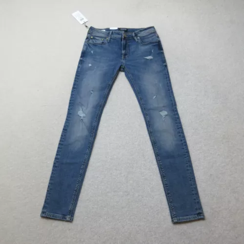 JACK & JONES Jeans Spray On Tom Mens W30 L32 Blue Mid Wash Skinny Distressed NWT