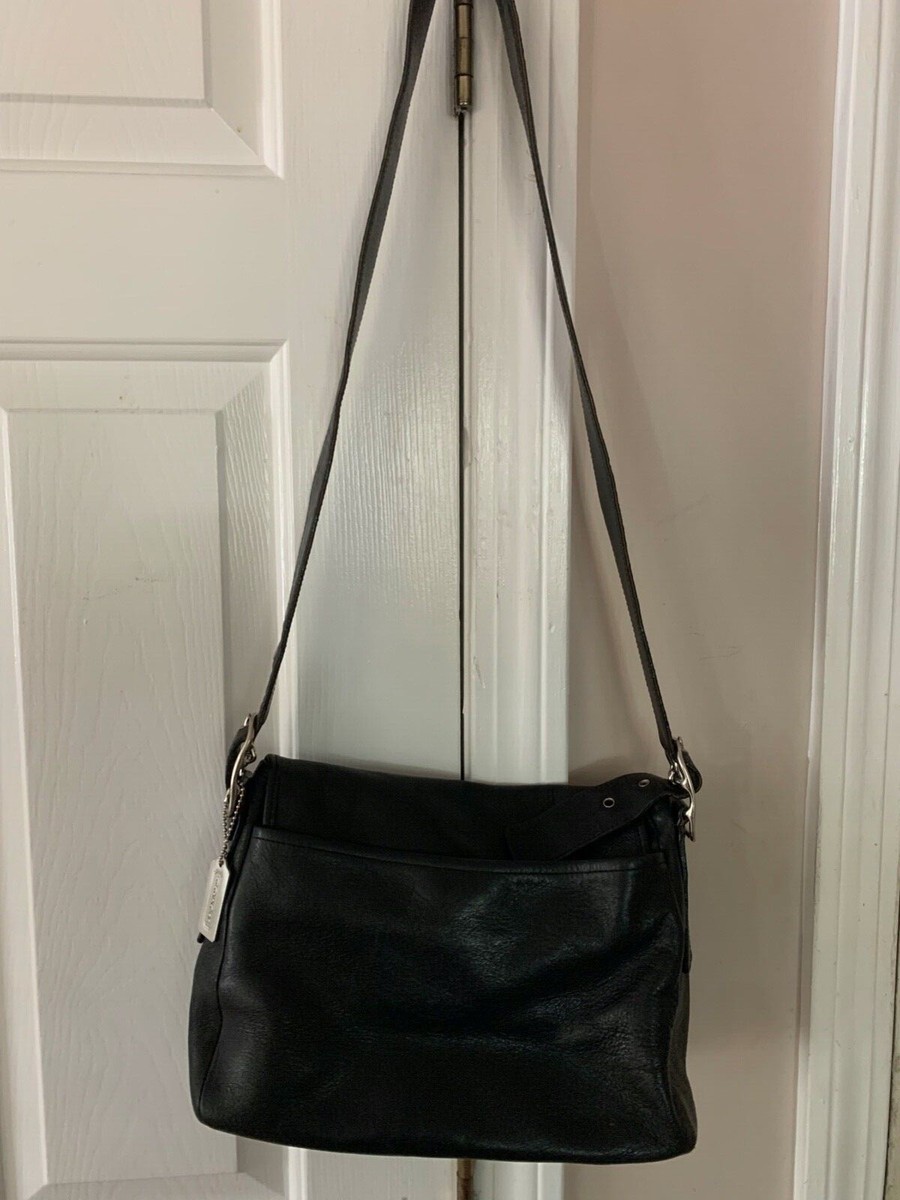 COACH VINTAGE BLACK LEATHER FLAP CROSSBODY SHOULDER BAG