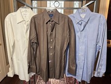 Lot of 3 Paul Fredrick White Brown Blue Dress Shirts 15 1/2 - 34 80s Two Ply  