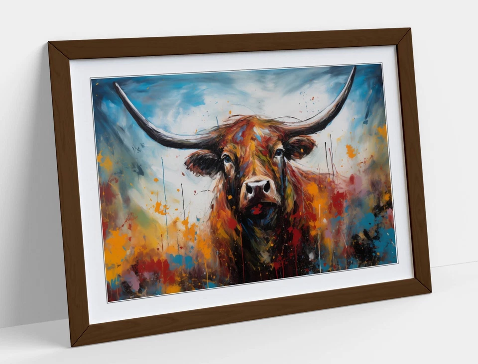 POLLOCK STYLE HIGHLAND COW -FRAMED WALL ART POSTER PAPER PRINT - image 2 of 4