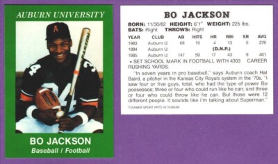 Bo Jackson Auburn University Tigers 2-Sport Superstar - Green Border / Stat Back
