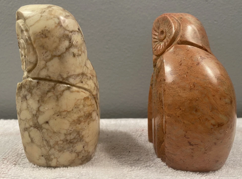 "Dos estatuillas de estatua pulidas de búho tallado en granito bonitas piezas 3 1/2""" Foto 2 de 4