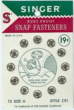 1950s *Unused* Singer Sewing Rustproof Snap Fasteners 12 Size 0 C91 Made in Usa
