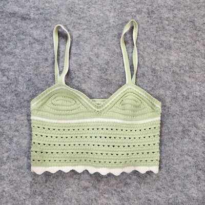 Sweet Republic Crop Top Women Medium Green Crochet Knit Boho Beach Party Tank