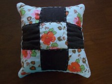 Vintage 1950 Quilted Pillow Machine Pieced Nine Square Quilt Block Muslin Back