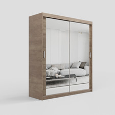Modern Sliding Door Wardrobe Full Mirror Optional Drawers 5 Sizes 2 Hanging Rail