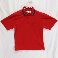 Vintage Polo Shirt London Fog Men Medium Pocket Logo Red With Fabric Stripes