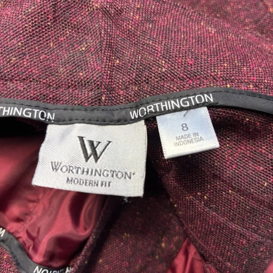 Worthington women pants 8 burgundy tweed wide leg bootcut trouser dark academia - Image 2 of 4