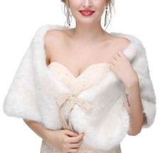Faux Fur Stole White Winter Fur Shawl Wrap for Evening Dresses Women Fur Stol...