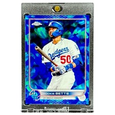 Mookie Betts RARE BLUE CRACKED ICE SAPPHIRE REFRACTOR CARD DODGERS + HOLDER