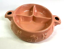 Vintage Hankscraft pink redwing ceramic divided baby food warmer dish 1940’s