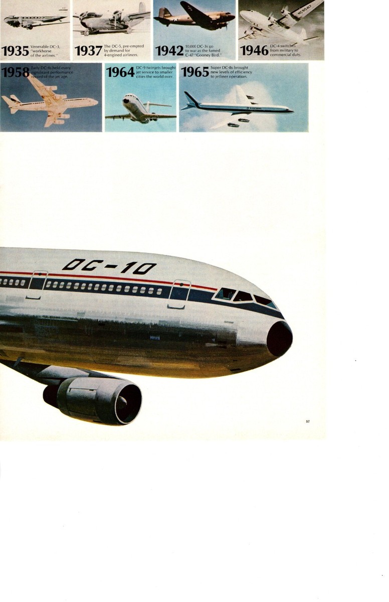 1970 DC-10 MCDONNELL DOUGLAS 2PG PRINT AD, EVOLOUTION OF THE DC-10