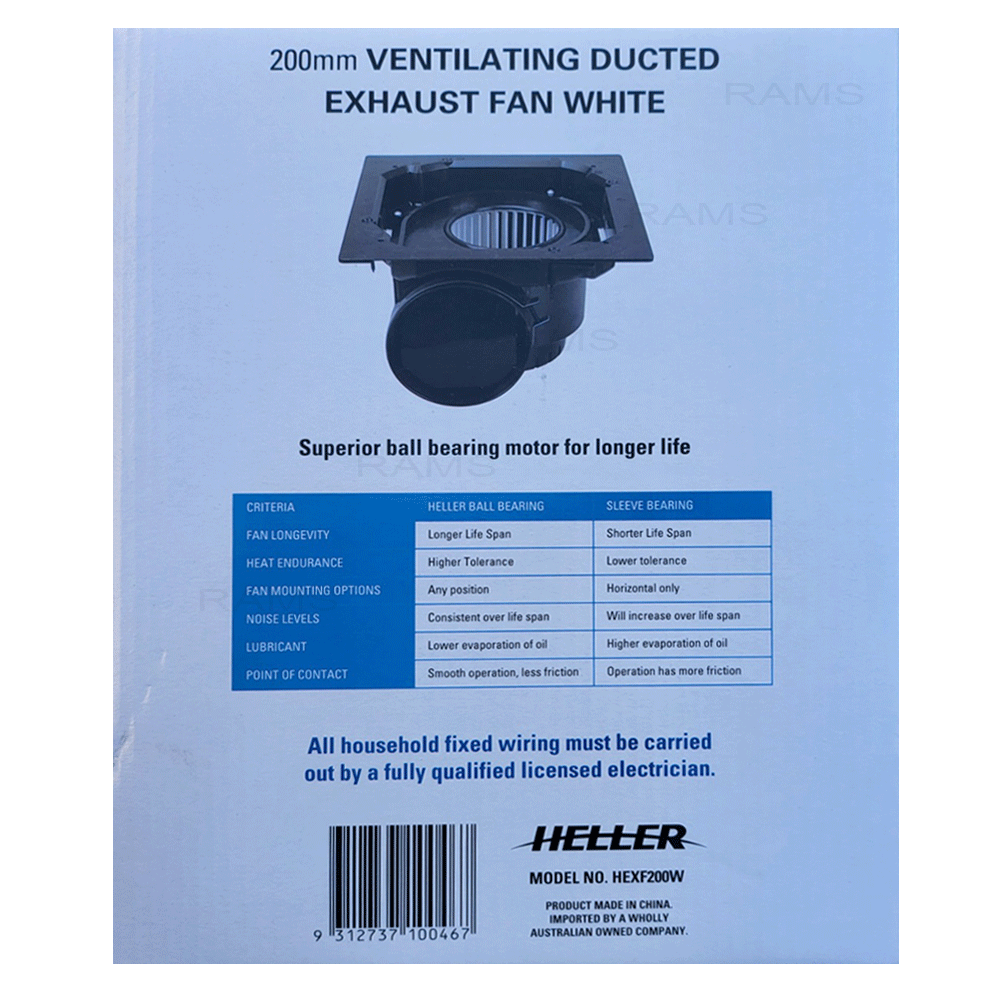 Heller Ducted Exhaust Fan Ventilating Laundry Bathroom Ventilation