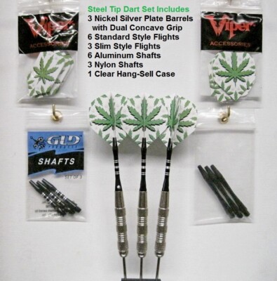 Darts ST-20 gram Steel Tip Dart Set with Aluminum Shafts & Pot Leaf Flights