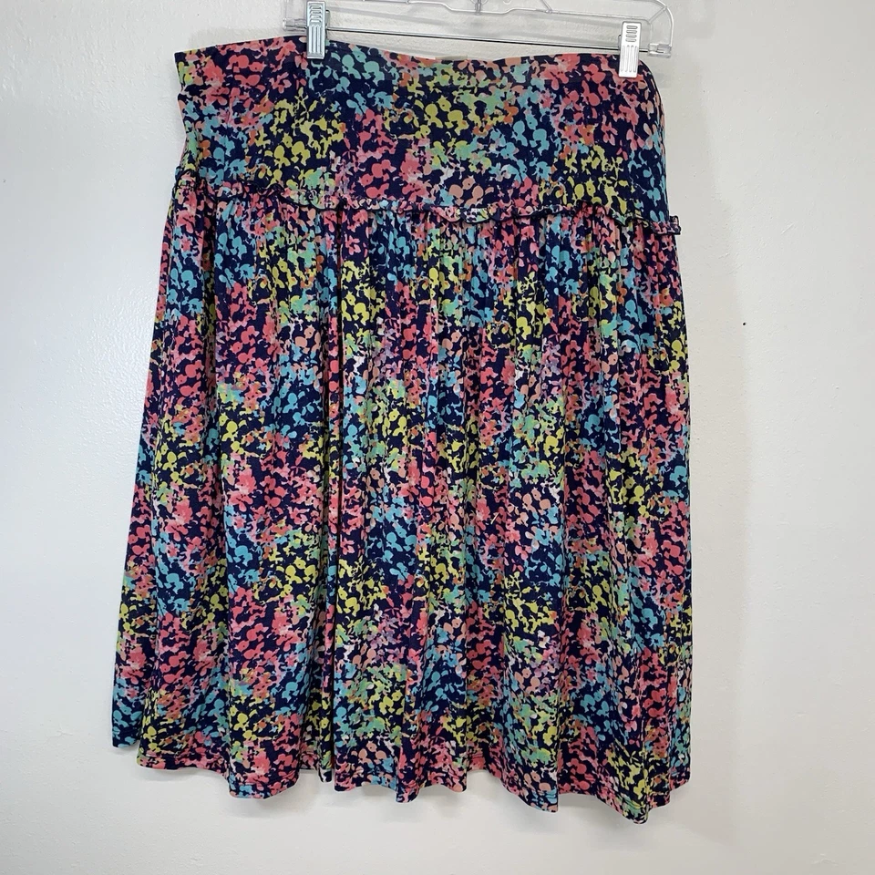 Kate Hill Skirt 2X Colorful Abstract Stretch Elastic Waist Lined Ruffle Office - Image 4 of 4