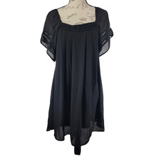 Umgee Women's Size Small Black Baby Doll Dress Square Neck Sheer Detailing