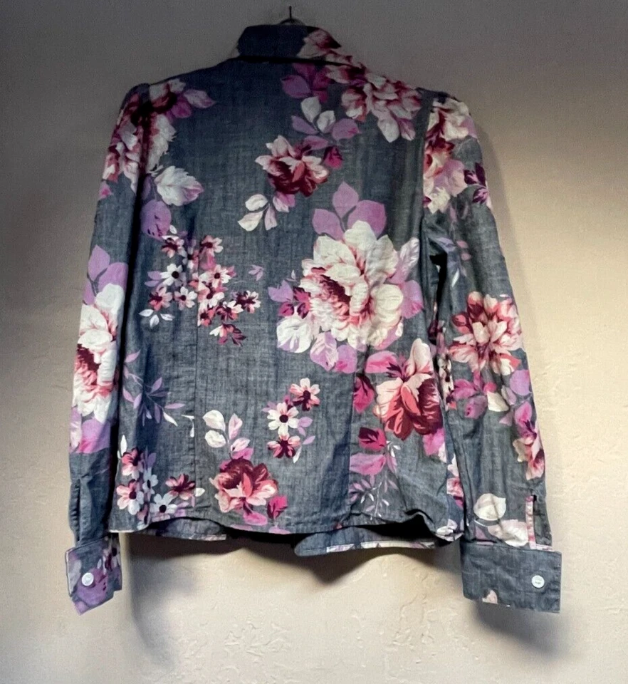 Camisa Jill Jill Stuart para mujer floral cambray 4 gris manga abullonada ligera Foto 2 de 4