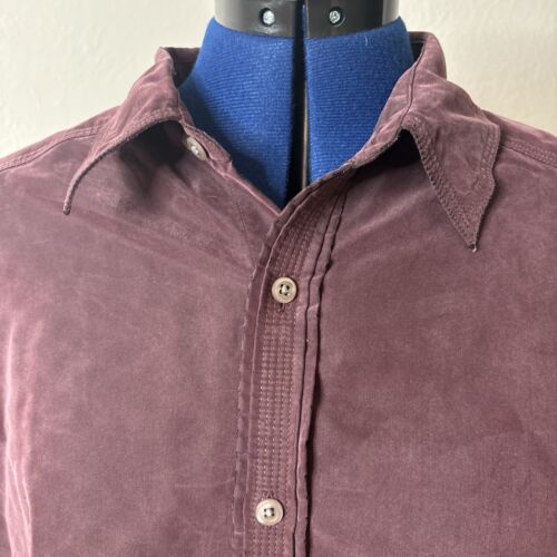 Perry Ellis Mens XL Shirt Button Up Long Sleeve Plum Vintage Rayon Blend - Picture 2 of 6