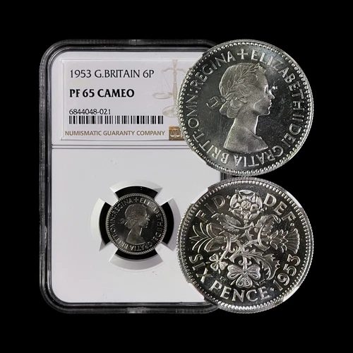 GREAT BRITAIN. 1953, 6 Pence - NGC PF65 - QEII, Flora, Cameo