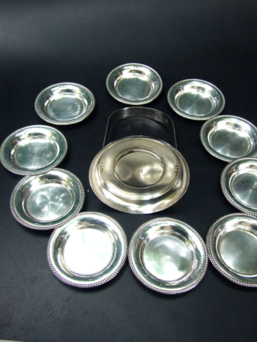 Vtg Herman Austrian Silver Plated Coaster Set In Stand 10 Coasters Included Rare - Foto 1 di 11