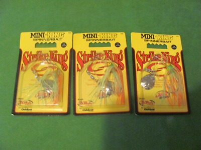 3 Strike King MINI-KING Spinnerbait 1/8 oz. Green /Orange Color Fishing Lures.
