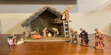 11 pc. Vintage Nativity Manger Scene with Rustic Stable