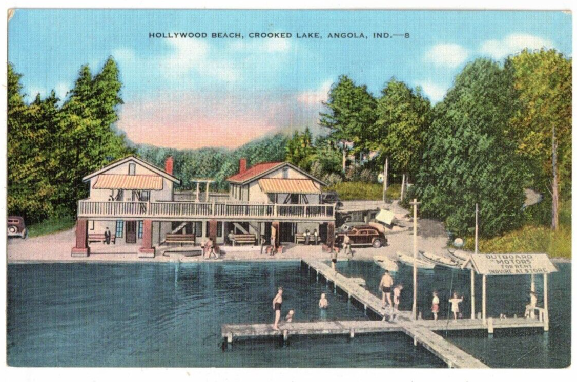 洋楽 Crooked Indiana Cartell Real Photo Postcard Indiana Angola North Shore Crooked Lake Posted