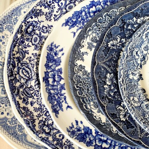 SIX Blue and White Plates/Dishes. Mismatched Blue & White Transferware Plates