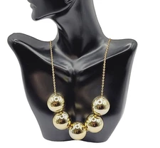 Large Ball Beads Round Spheres Grouped Curved Line Gold Tone Vintage Necklace