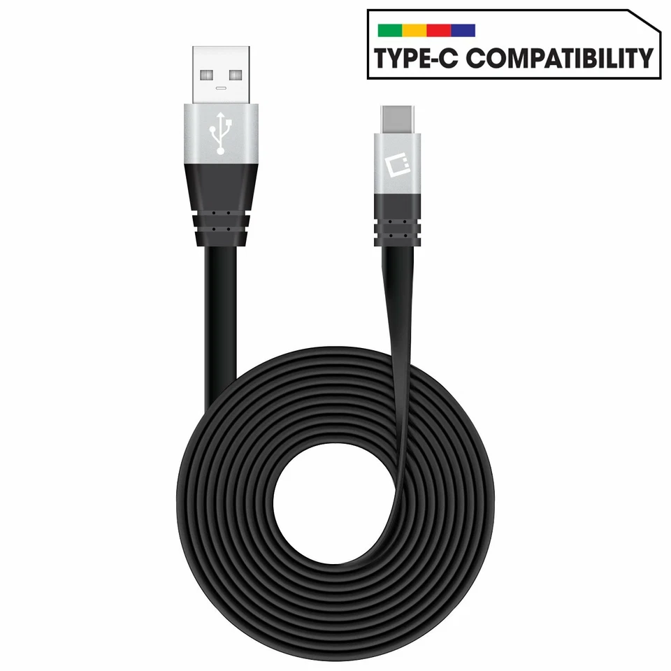USB A to USB C Charging Data Sync Tangle Free Flat Cable iPhone 15 Galaxy S21 - Image 2 of 4
