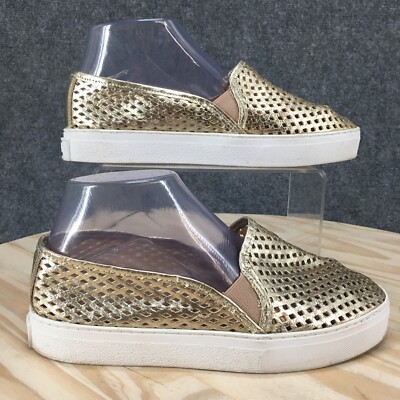 Jibs Shoes Womens 7 Mens 5 Slip On Sneakers Leather Gold Comfort Casual Low Top