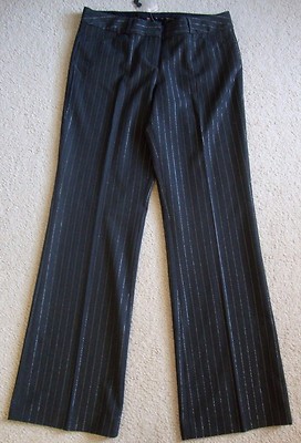 New Express Women's Metallic Striped Editor Trouser Pants Charcoal Size 8
