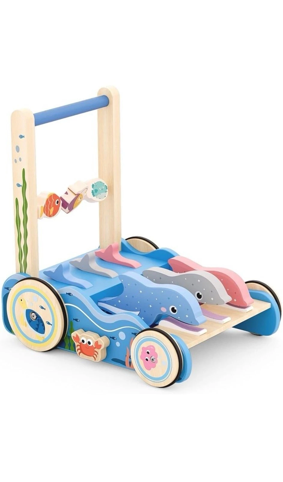 Baby Walker Wooden Toddler Montessori Push Walker Dolphins Toys Solid Wood OW