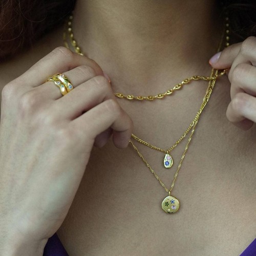 Collares Colgantes Retro Coloridos Circonia Símbolos de la Suerte para Mujer Cadenas de Caja - Imagen 8 de 24
