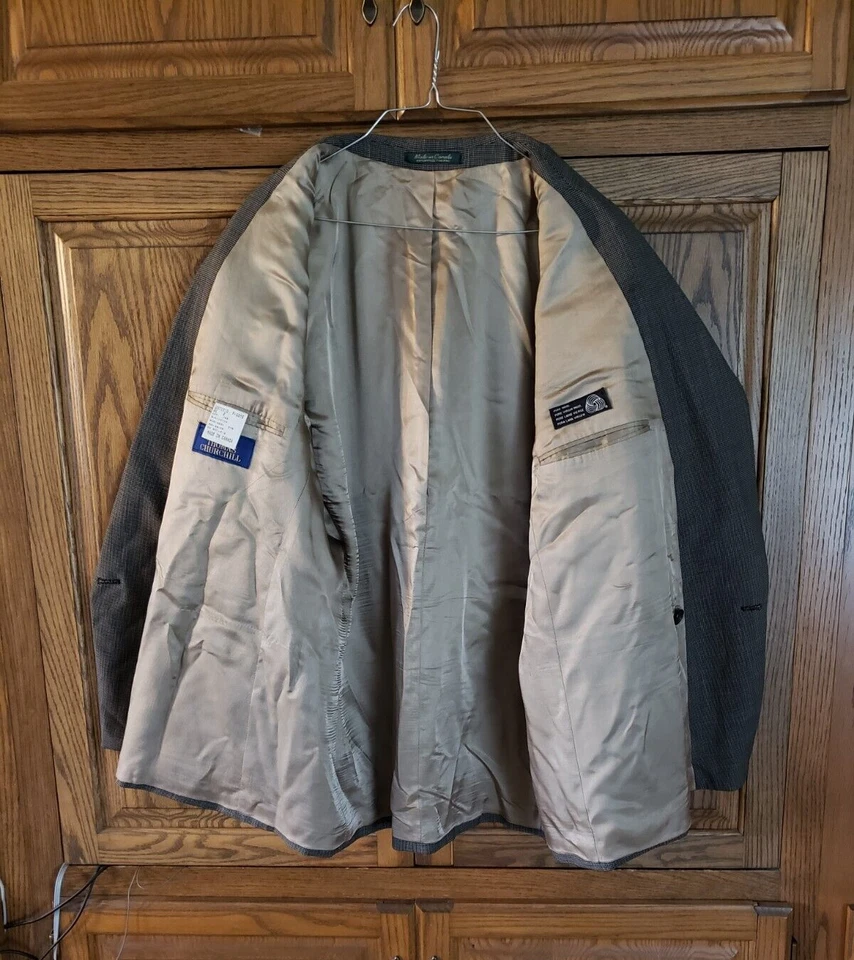 TRAJE DE 2 PIEZAS TOMAS CHURCHILL DOBLE BOTONADURA PARA HOMBRE NEGRO LANA PURA 46 REGULAR Foto 3 de 4