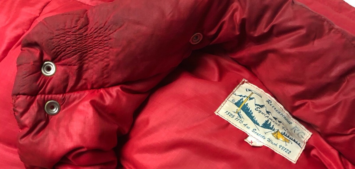 REI VINTAGE DOWN COAT MENS RED FULL ZIP VINTAGE 1970'S PUFFER