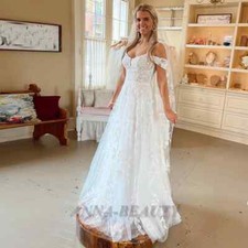 Elegant A Line Wedding Dresses Off The Shoulder Tulle Applique Bride Gowns Train