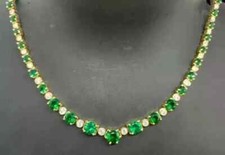 25 Ct Round Lab Created Green Emerald Diamond Tennis Necklace 14K Gold Plated