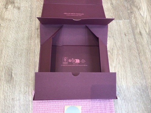 RADLEY STURDY BURGUNDY GIFT BOX TISSUE PAPER & STICKER 10IN BY 5 IN BY 3IN NEW - Picture 3 of 3
