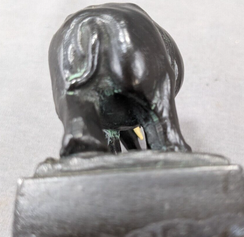 Antiker ebonisierter Bronze Elefant Briefbeschwerer kaltbemalt 4" x 3 1/2" x 1 3/4" - Bild 4 von 6