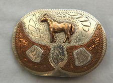 Vintage Cowboy Standing Horse Hand Made Engraved Western Flair Belt Buckle